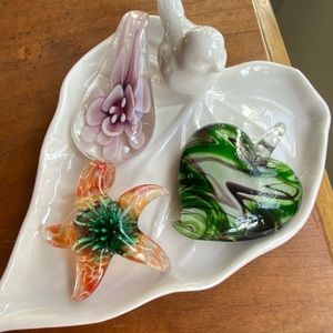 3 Blown Glass Pendants- Starfish, Heart, Flower